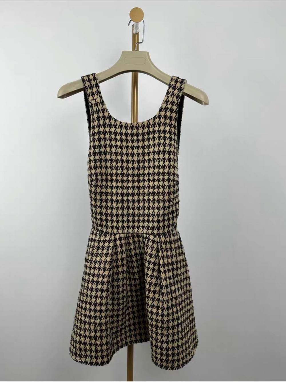 🚩steal Dior Black and Cream Houndstooth Sleeveless Mini Dress